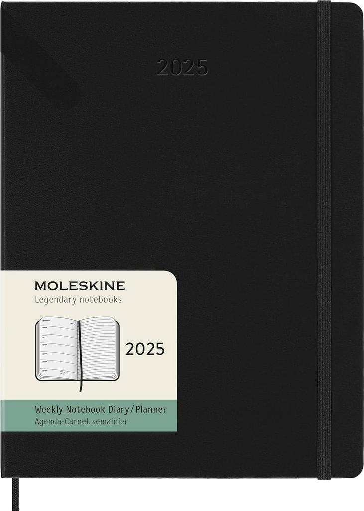 Moleskine Classic 12 Month 2025 Weekly Planner, Hard Cover, XL (7.5" x 9.75"), Black, 144 pages