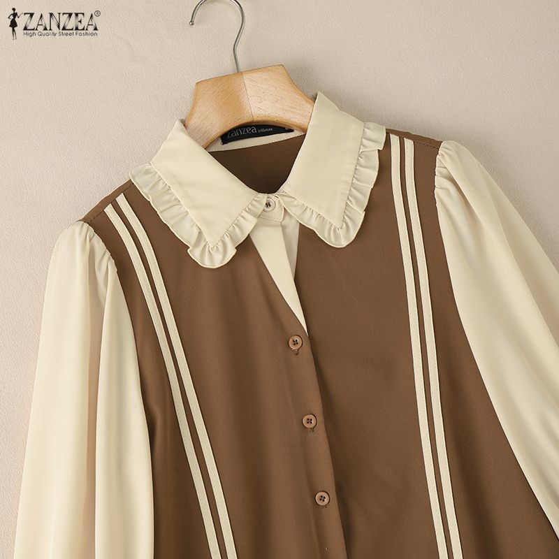 ZANZEA Damen Lässige Puppenkragen Sommer Halbarm Bluse