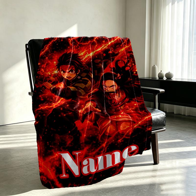 Custom Name Personalized Demon Slayer Print Blanket, Home Decor, Bedroom, Sofa, Camping, Couch, Gifts for Birthday Christmas