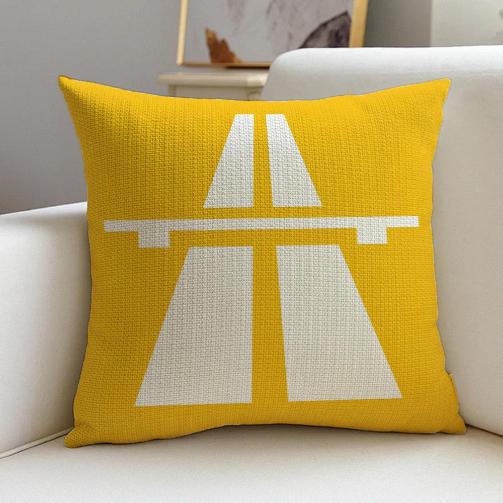1P- German Autobahn Sign Prints Cushion Cover Natural Linen Pillowcase Set, All-In-One Decor For Sofa, Bedroom & Chair