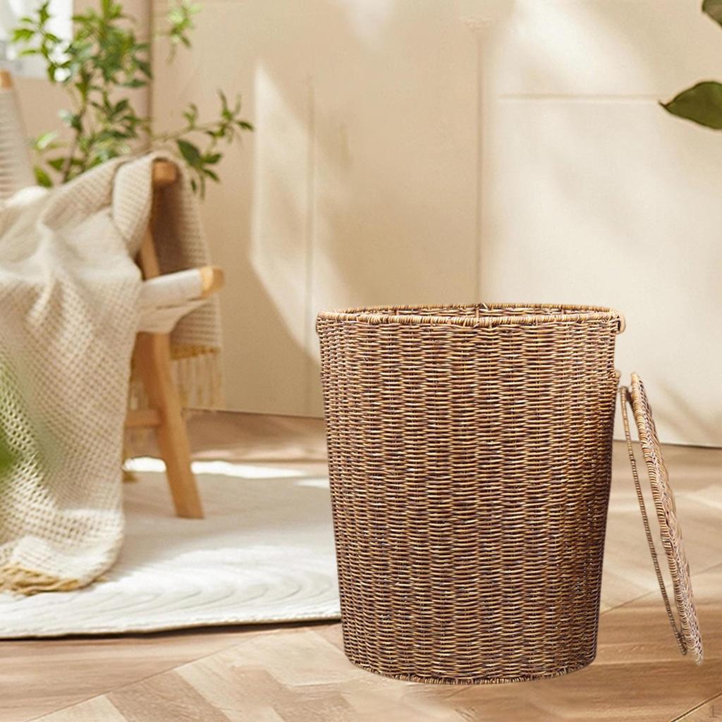 Tkaný odpadkový koš, úložný kbelík na odpadky, dekorativní koš s víkem pro domácnost
