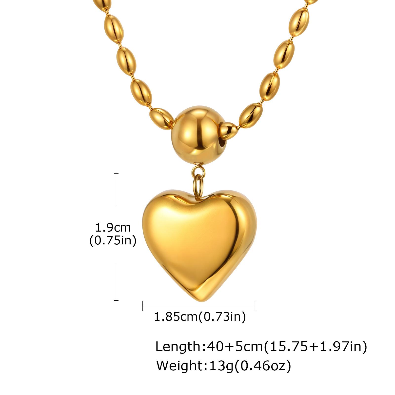 Jewelry Ladies Fashion Stainless Steel Hollow Heart Rice Bead Gold Necklace