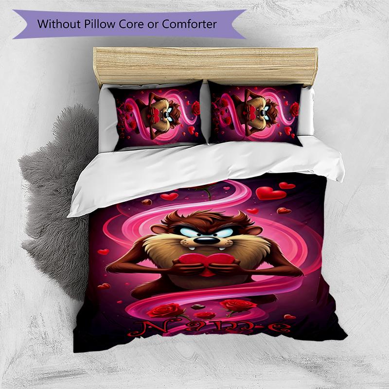 3pcs Custom Name Taz-Mania Bedding Set Duvet Cover Closure Includes 1 Duvet Cover & 2 Pillowcases for All Seasons Bedroom Decor