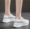 Fashion 5.5CM Genuine Leather Platform Wedge Shoes Chunky Sneaker White Casual Shoes Comfortable Breathable Spring Autumn Shoes