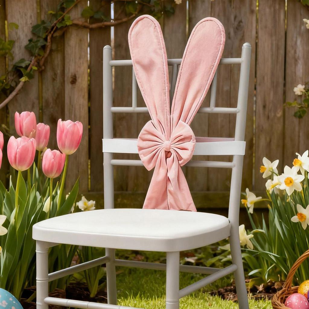 Chair Sashes Easter Stretch Ornaments Rabbit Ear Design Chair Decoration For Party With Elastic Straps For Home Restaurant