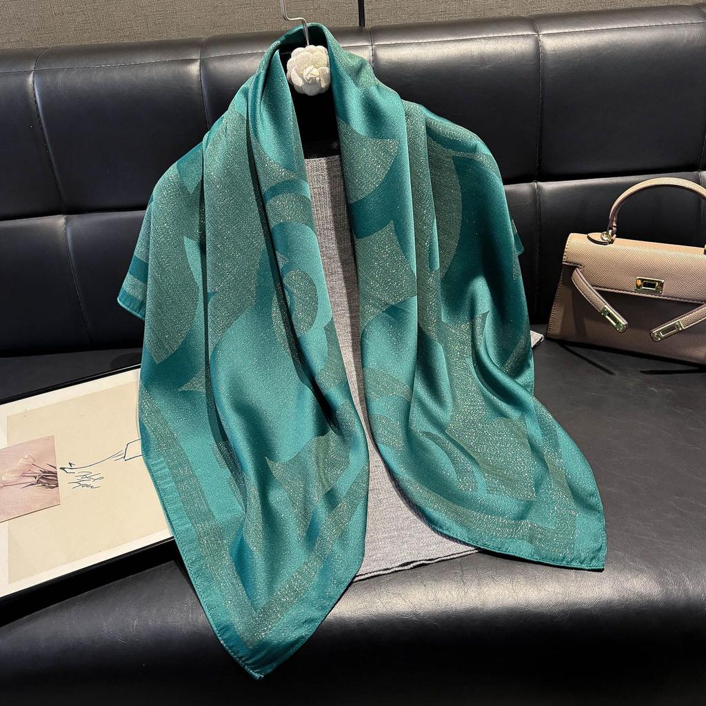 Spring 90Cm Classic Fashion Versatile Shawl Women'S Shade Dust-Proof Camellia Tencel Cotton Silk Scarf