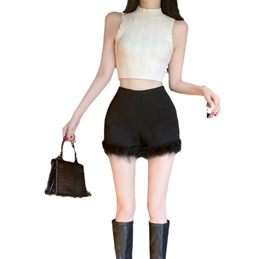 Sexy American Style High Waist Fuzzy Bodycon Booty Shorts for Women
