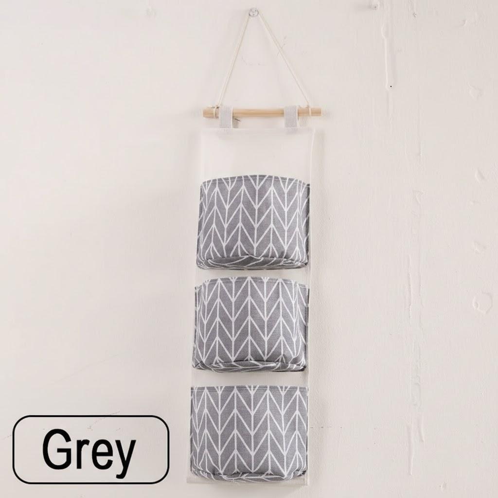 

Waterproof 3-Layer Hanging Door Storage Bag Cotton Linen Organizer Pocket for Home Sundries сірий