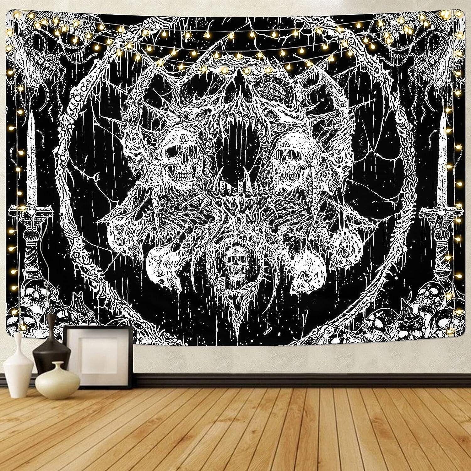 Tapestry Gothic skull black white horror 75x100