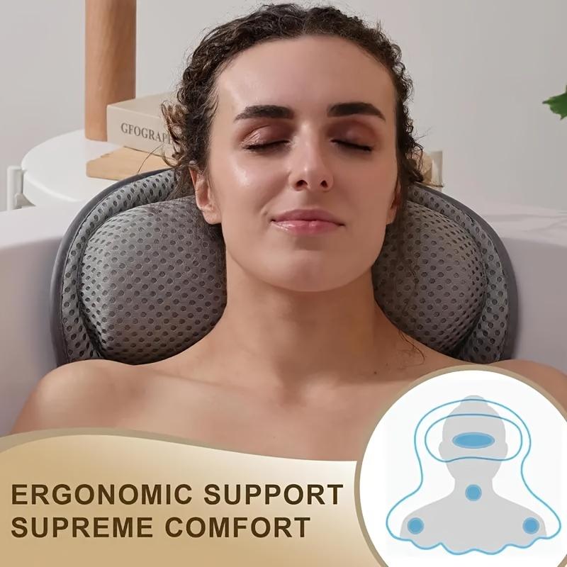 Spa Bath Pillow with 3D Air-Mesh Technology, Bathtub Cushion with 6 Strong Suction Cups for Head, Neck, and Back Support