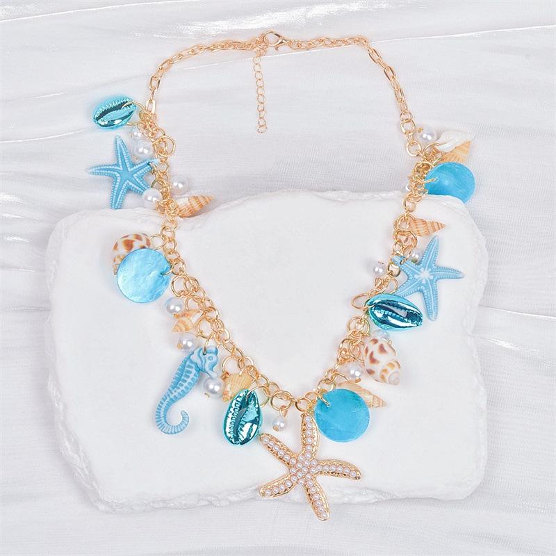 Bohemian style summer beach shell necklace women's beach degree pearl starfish conch exaggerated necklace colorful fashion necklace