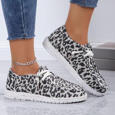 Pantofi de pânză de damă, de primăvară, pantofi plati noi, ocazional, mocasini cu șireturi leopard, pantofi sport pentru drumeții în aer liber, mărime mare