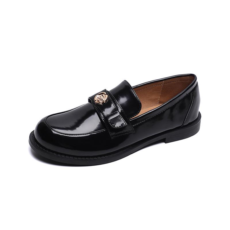 Women's Chunky Heel Gold Coin Loafers: Round Toe, Soft Sole, Slip-On Single Shoes for Autumn/Winter.
