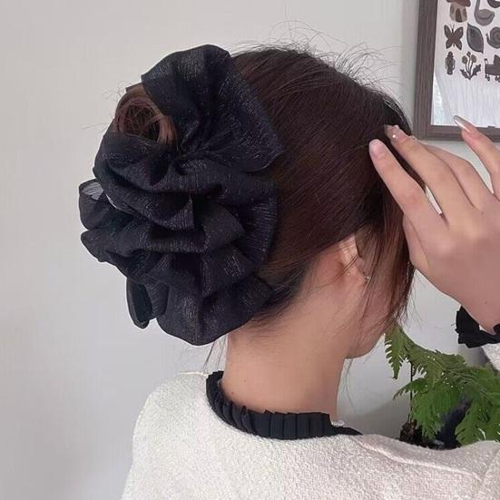 Pinza per Capelli da Donna Decorazione in Tessuto Multistrato Colore Solido Artiglio Forte Antiscivolo Decorazione Capelli Organizzazione Strumento per Acconciatura da Donna