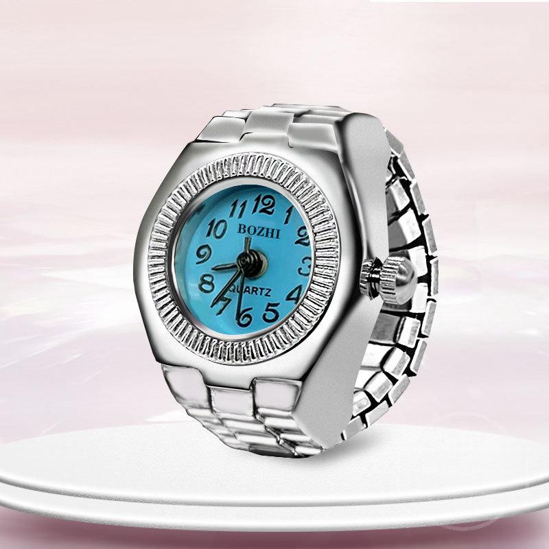 Fashion Mini Quartz Watch Clock Finger Rings for Men Women Elastic Strap Punk Gothic Couple Roman Ring Jewelry Gift