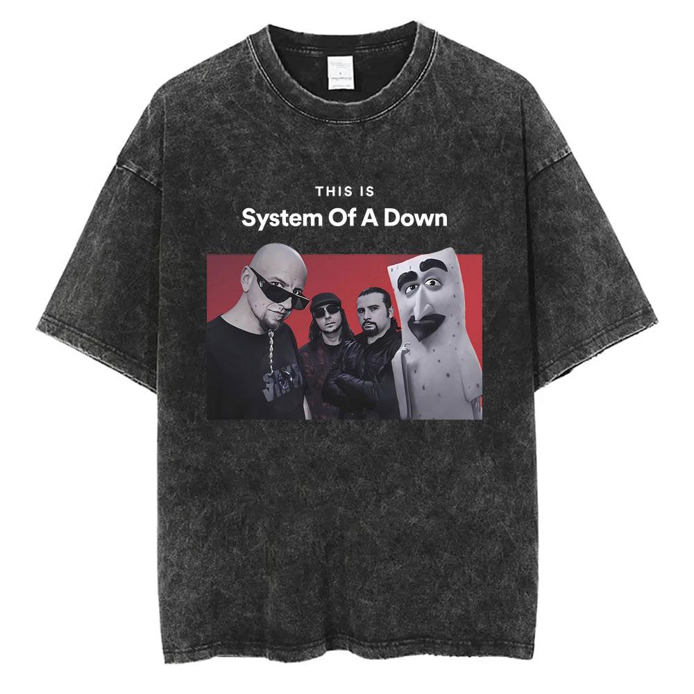Washed Vintage Rock Band System of A Down BYOB Graphic Tshirt Men Alternative Metal Music Tshirt Male Casual Oversized T Shirt