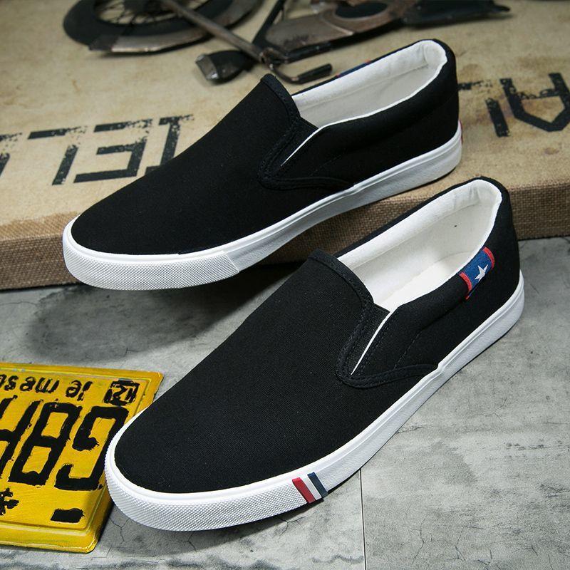 Frühlings-Canvas-Trendschuhe atmungsaktive alte Pekinger Herrenschuhe Slipper lässige vielseitige Low-Top schwarze Board-Schuhe