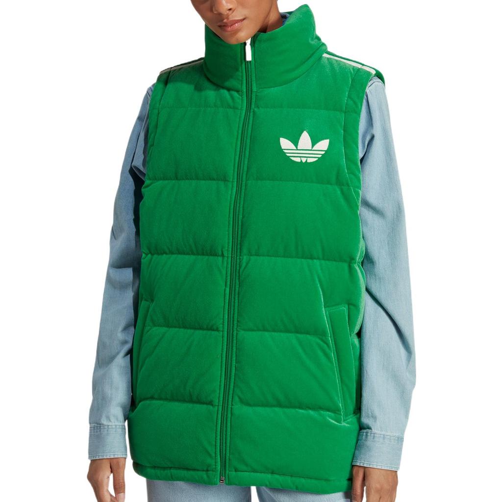 adidas Orijinaller Kış 22 Kadife Yelek Düz Logo Baskılı Fermuarlı Aşağı Yelek Kadın Yelekleri Yeşil IB2029