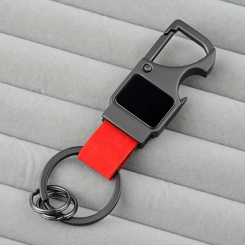 Laser Custom Cowhide Bottle Opener Leather Metal Keychain Multifunctional Key Chain Laser Engrave Car Keyring for Men and Women