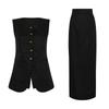 New French Style Lazy Casual Pure Cotton Square Neck Sleeveless Vest and Skirt Set for Women