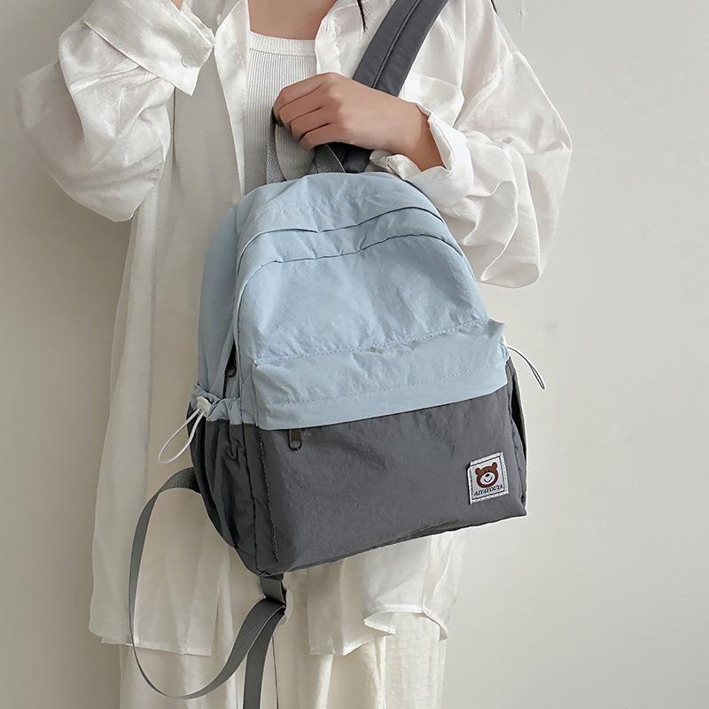 Women Contrast Color Backpack Junior High School Student Travel Small Schoolbag