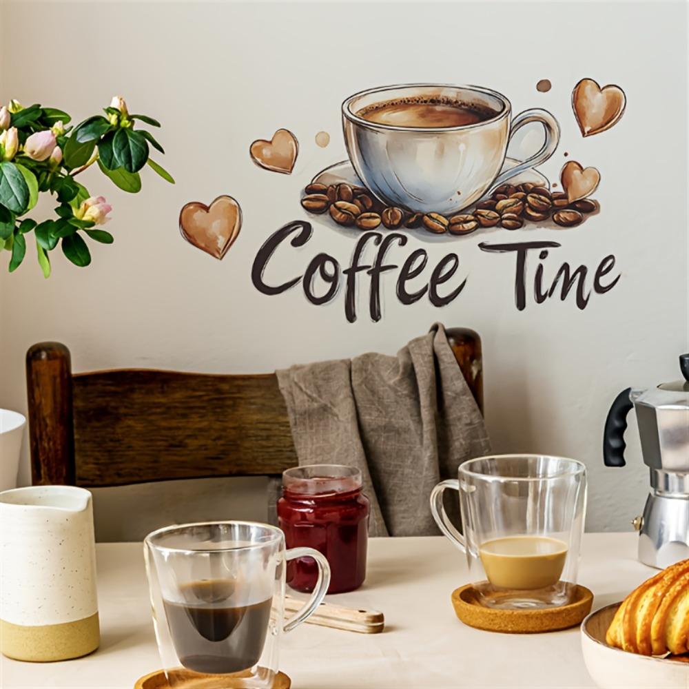Coffee Cup Wall Stickers Self Adhesive Cafe Kitchen Decor PVC Decals for Home Bar Background Peel and Stick Art