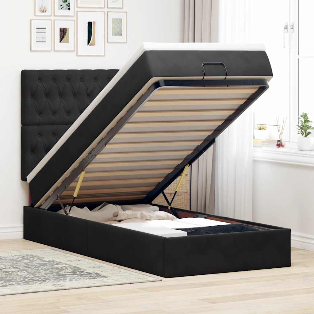 Ottoman Bed with Mattress & LEDs Black 80x200 Cm Velvet