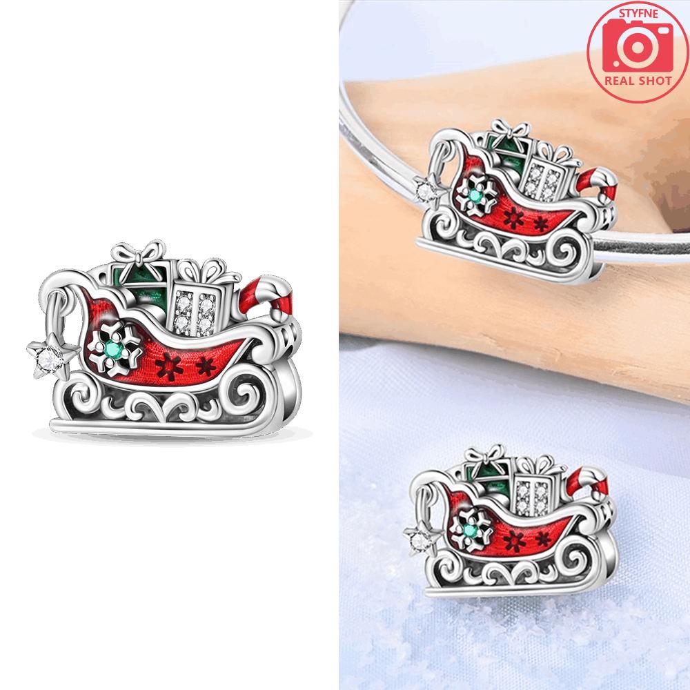 Green Christmas Tree Heart Pendant Blue Socks Original Copper Beads Fit Bracelet Anniversary Fine Gift Accessory Diy