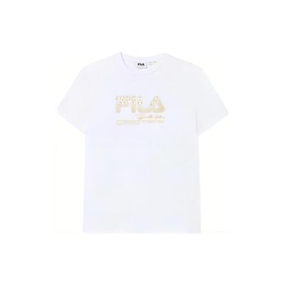 Fila Emerald American Vintage Logo Print Casual Fitted Crew Neck T-Shirt Women Tops White F11W334102F-WT