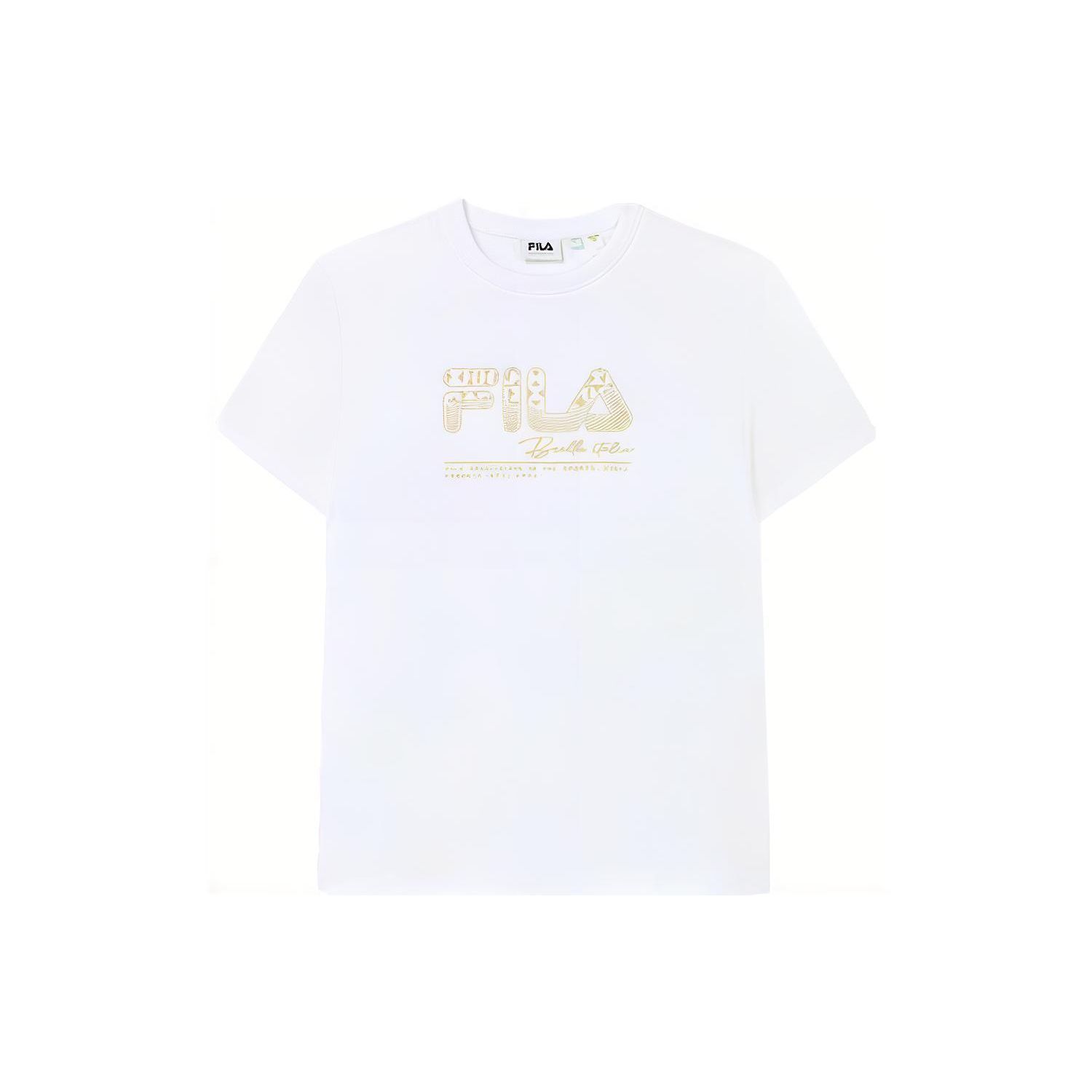

FILA Emerald American Vintage Logo Print Casual Fitted Crew Neck T-Shirt Women Tops White F11W334102F-WT L