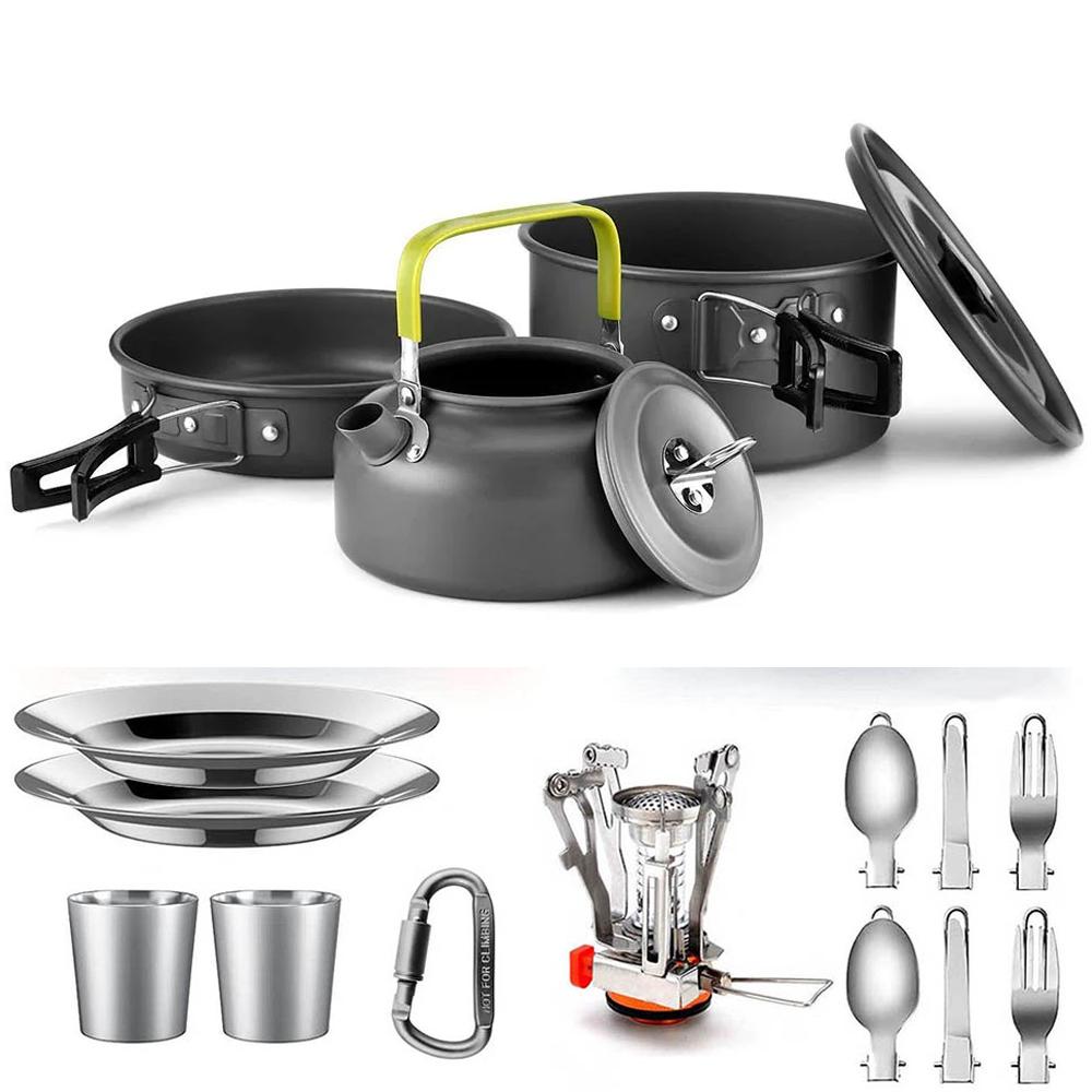 Camping Cooking Set Outdoor Aluminum Lightweight Equipment Camping Cookware Kit For Traveling Trekking Hiking Supplies