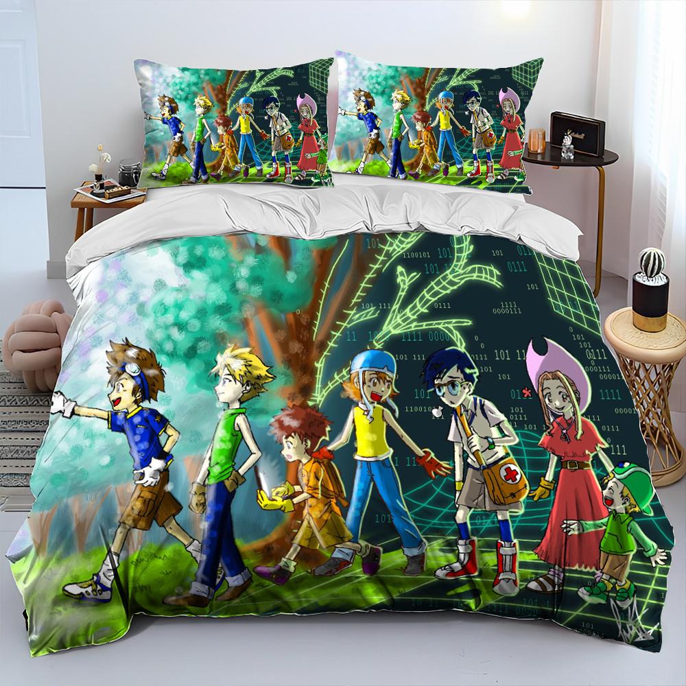 Digimon Adventure Monster Cartoon Comforter Bedding Set,Duvet Cover Bed Set Quilt Cover Pillowcase,king Queen Size Bedding Set