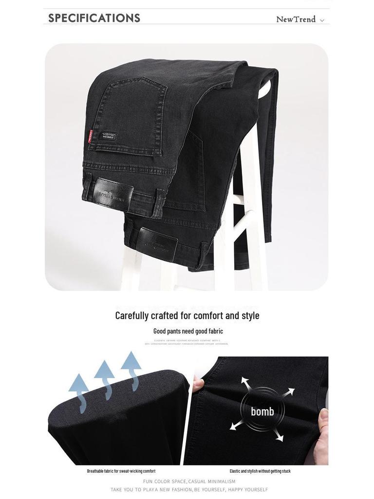 Męskie dżinsy wysokiej klasy, elastyczne, czarne, z prostą nogawką, na jesień i wiosnę