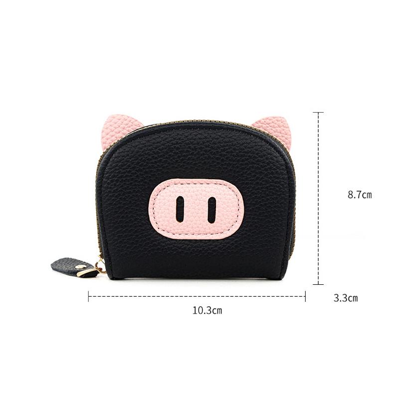 PU Leather Cartoon Pig Multi Card Slot Holder Zipper Coin Purse Soft Touch Clip Wallet for Women Kids Party Use