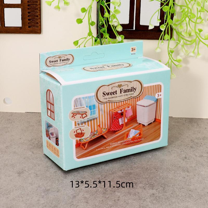 1:12 Dollhouse Miniature Washing Machine Clothes Drying Rack Iron Laundry Set Decor Toy Doll Furniture Kid'S Pretend Play Toy