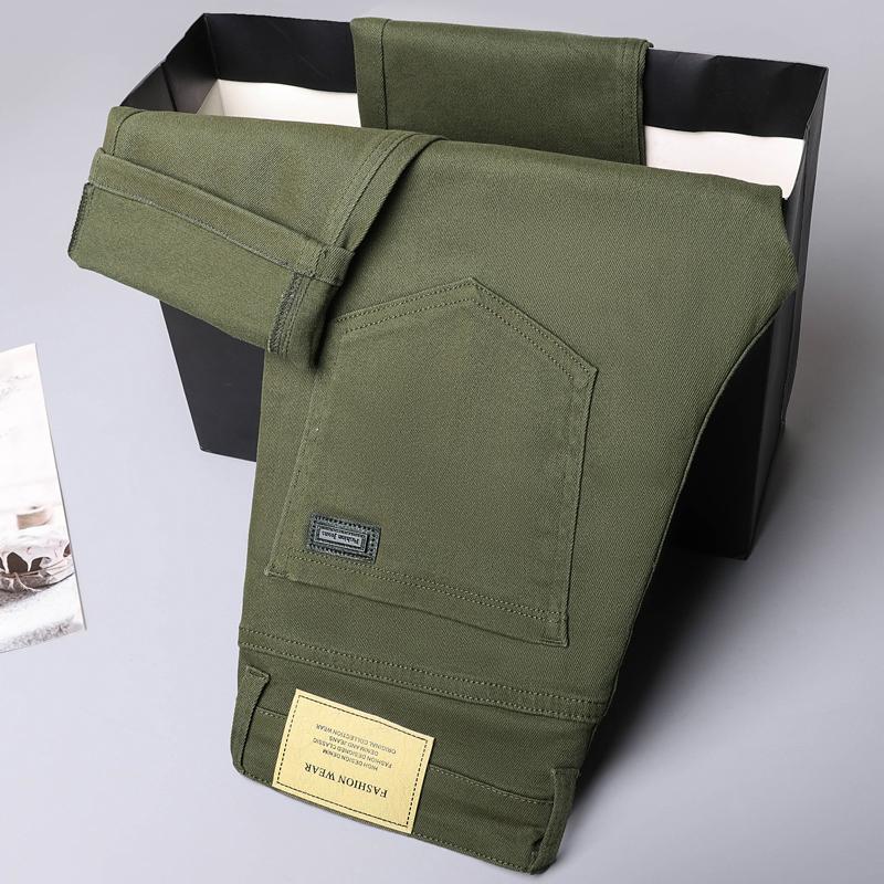 

3 цвета весна осень мужские джинсы мода коричневый деловой повседневный эластичный деним брюки мужские брендовые брюки большого размера 34 зелёный