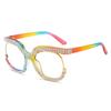 European & American Anti-blue Light Women's Glasses with Clear Lenses and Rhinestone-Inlaid Frame