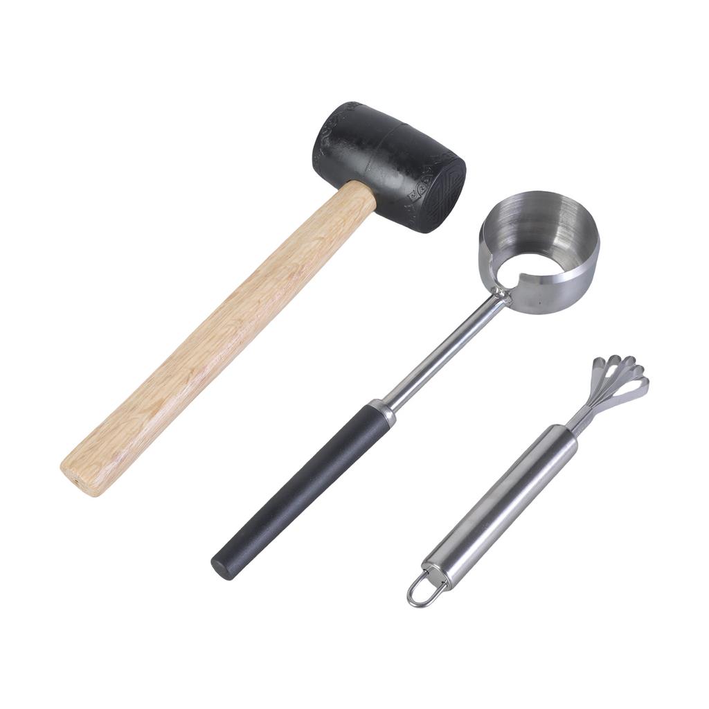 Coconut Opener Tools Set Stainless Steel Coconut Opener with Rubber Hammer Coconut Meat Planer Tool Easy Operation