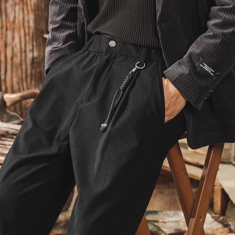 Men's American Retro Textured Straight-Leg Casual Trousers