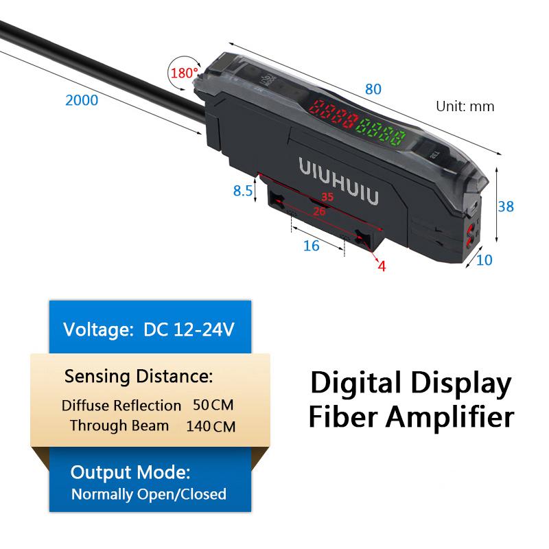 Fiber Optic Sensor Amplifier Digital Display and Economy Style Optical Photoelectric Switch 10-30V DC 3-wire NPN PNP Fiber