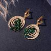 New Golden Color Wedding Jewelry Sets For Women Green Zirconia Bracelet Earrings Necklace Pendant Open Ring Christmas Gifts