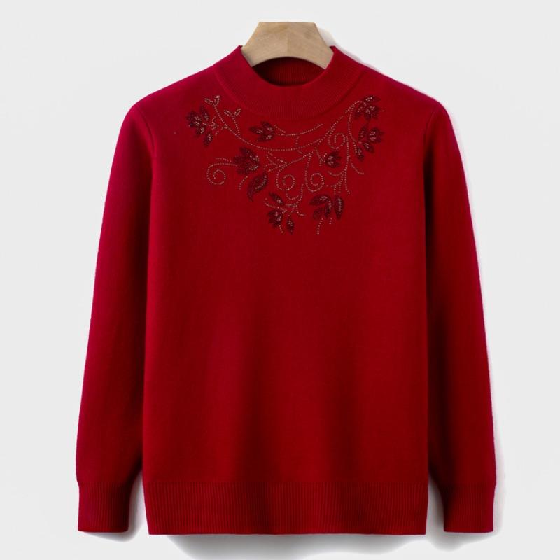 Mom's autumn and winter velvet knitted bottoming shirt, women's new sweater, grandma's semi-turtleneck thermal top