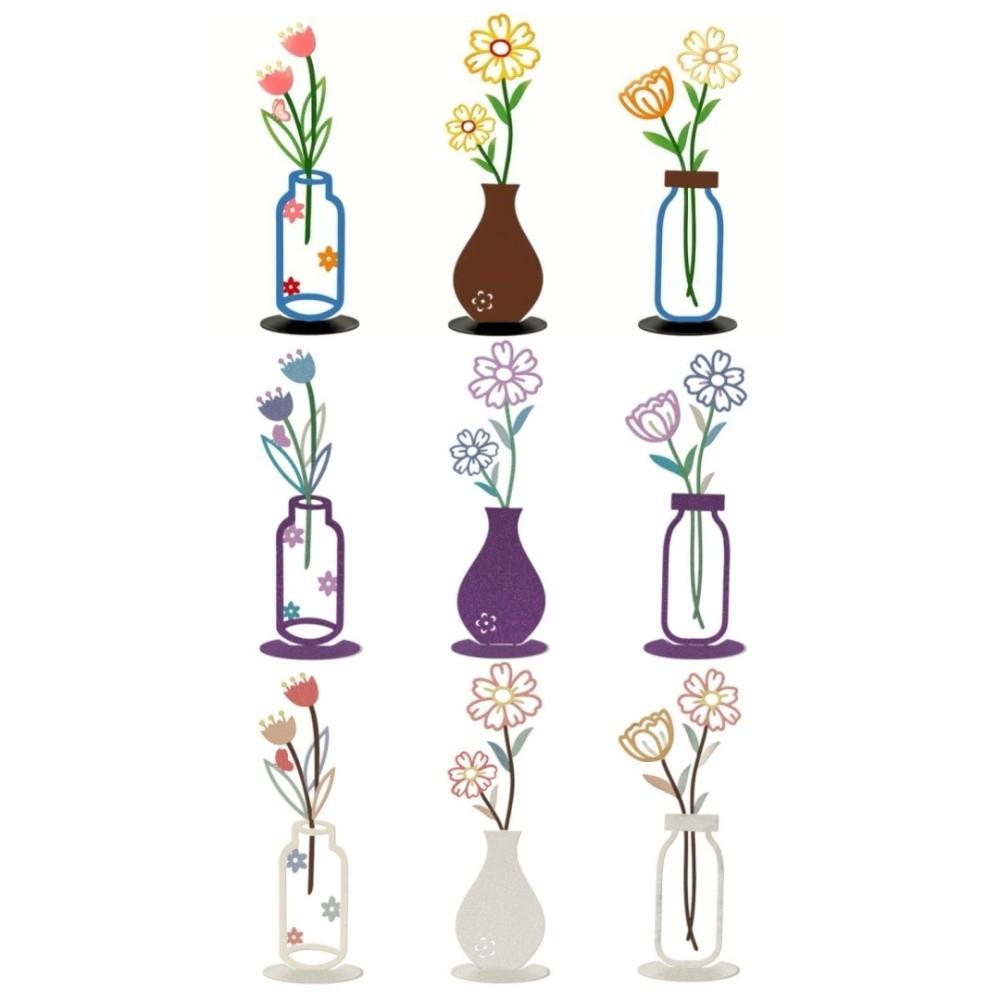 3pcs Gift Creative 2D Vase Iron Decorative Flower Vase Ornaments Flat Shape Colorful Shelf Desktop Decoration Desktop Decor