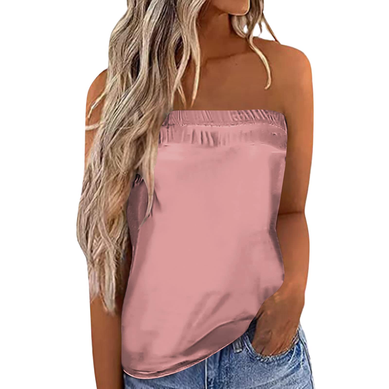 

Women s Summer Sexy Strapless Off-Shoulder Elastic Band Top M рожевий