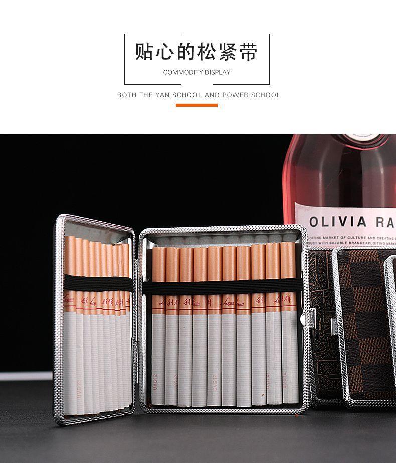 20 Sticks Cigarette Holder Fashion Double Layer Pipe Creative Personality Cigaret Case Metal Cigarette Box Gifts Black Color