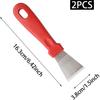 2Pcs Cleaning Scrapers, Black Straight and Red Curved Stainless Steel Kitchen Scraper Spatula with Plastic Handle for Ovens, Stoves, Outdoor BBQ,
