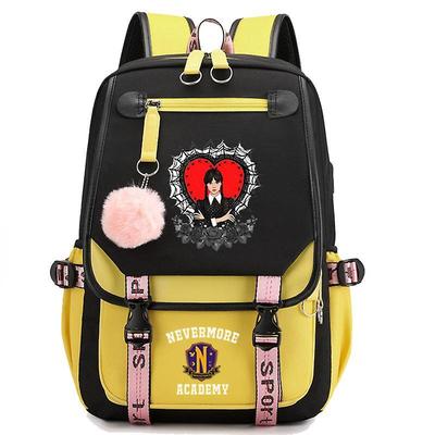 Wednesday Addams Backpack Nevermore Academy Student Boys Girls Schoolbag Travel Waterproof Fur Ball Laptop Backpack Notebook Bag