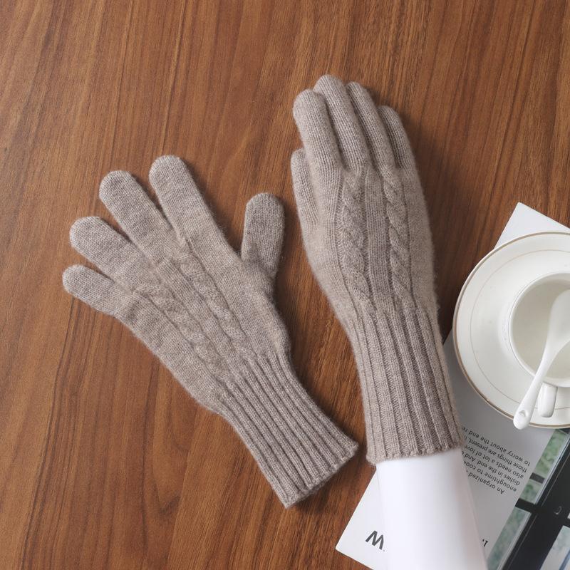 100% Wool Women Touchscreen Wool Gloves with Wrist Warmers Knitted Cable Warm Soft Winter Gloves