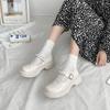 Fashion Women Leather Shoes British Style Classic Mary Janes Round Toe Platform Square Middle Heels Thick Soled Loafers Shoes Plus Size