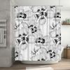 Modern White Flower Printed Shower Curtain Waterproof Fabric Bathroom Decor for Home Decoration